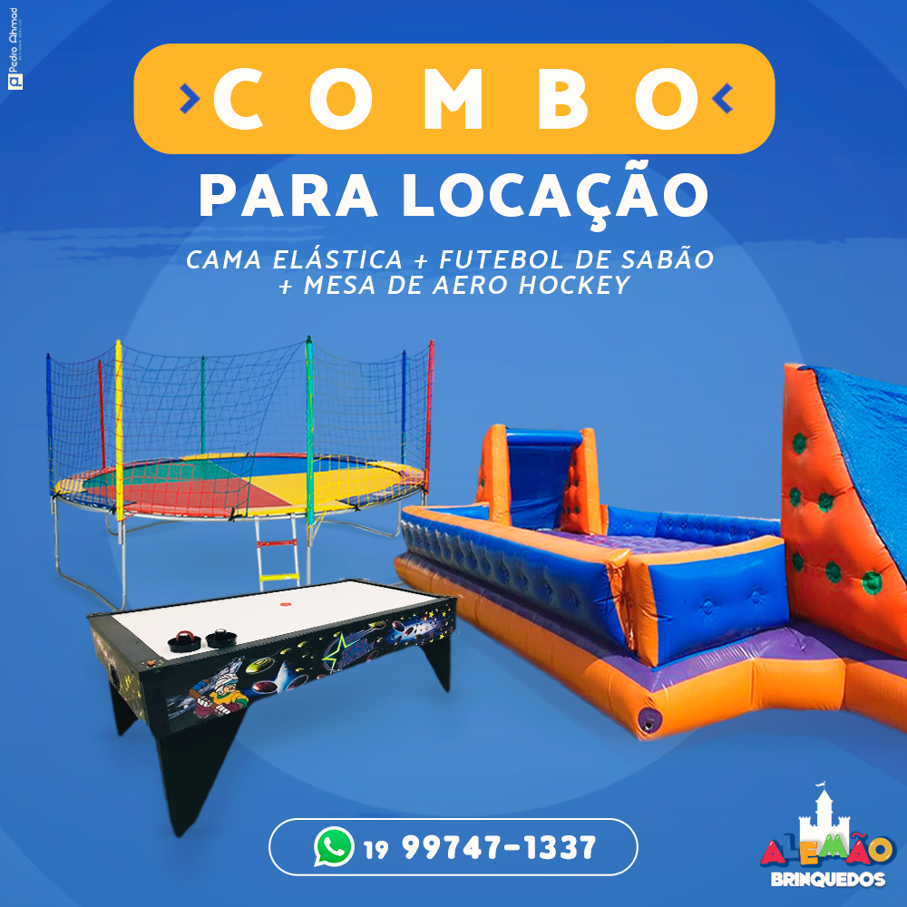 Cama Elástica + Futebol de Sabão + Aero Hockey