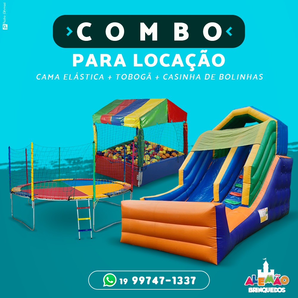 Cama Elástica + Tobogã + Casinha de Bolinhas